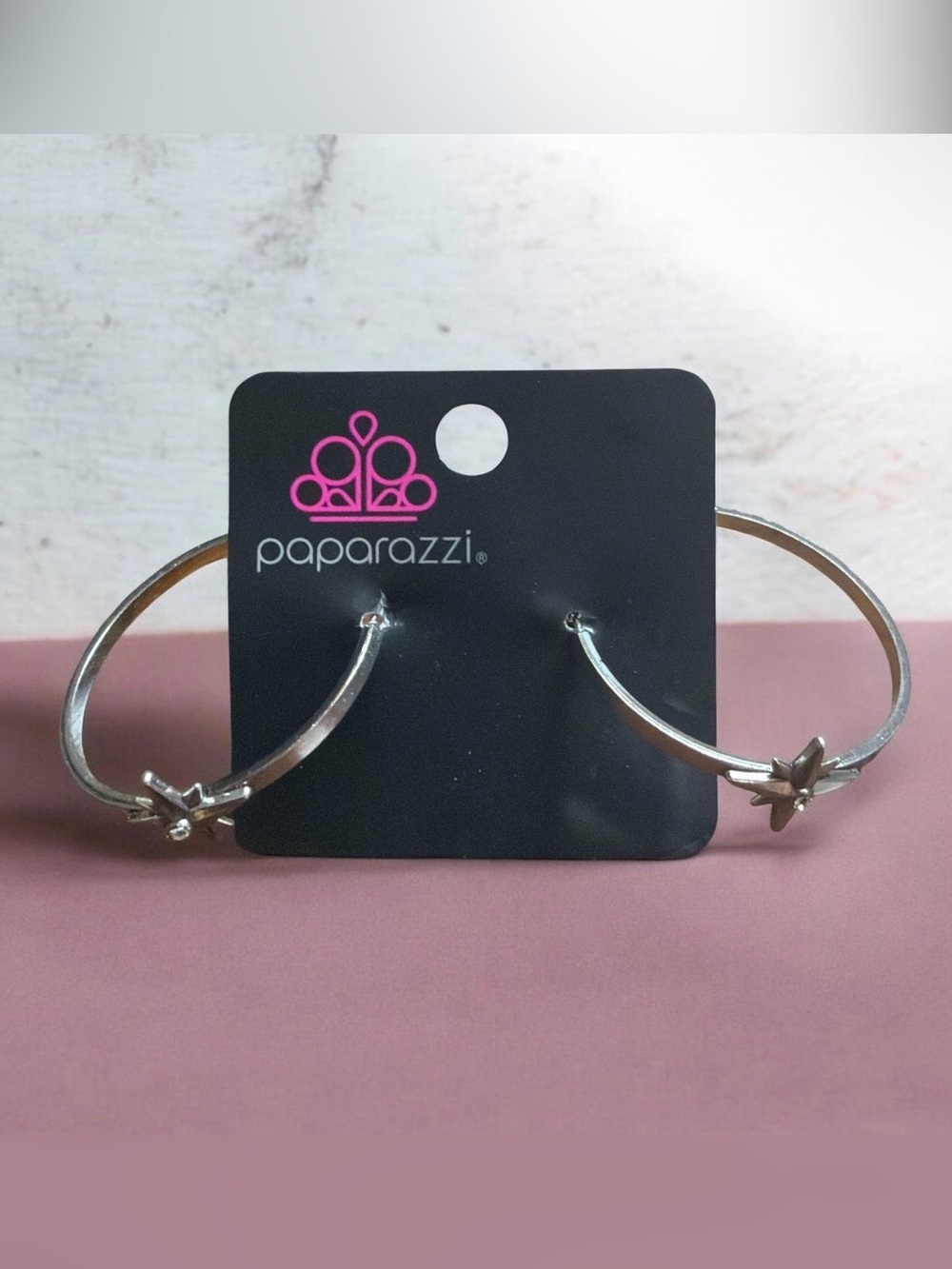 Paparazzi Silver Tone Star Hoop Earrings